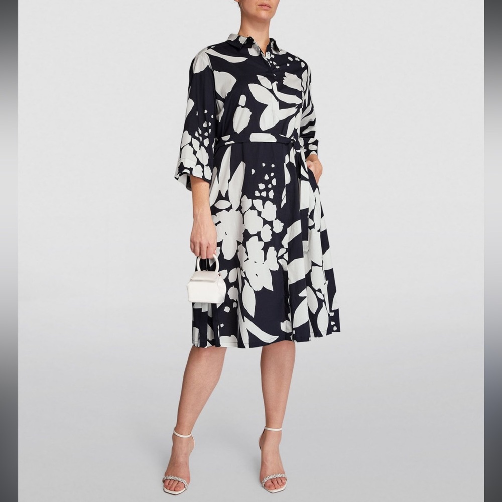 Marina Rinaldi navy and white floral belted shirt dress, size 27